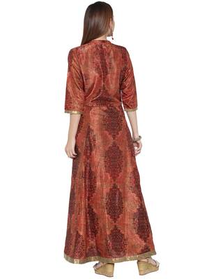 Orange printed art silk kurtas-and-kurtis 2