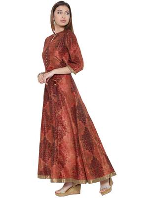 Orange printed art silk kurtas-and-kurtis 3