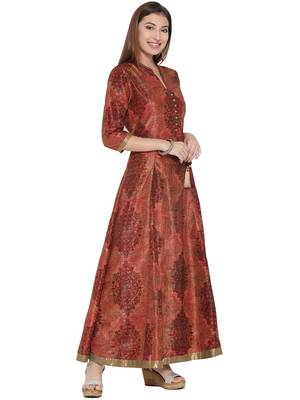 Orange printed art silk kurtas-and-kurtis 4