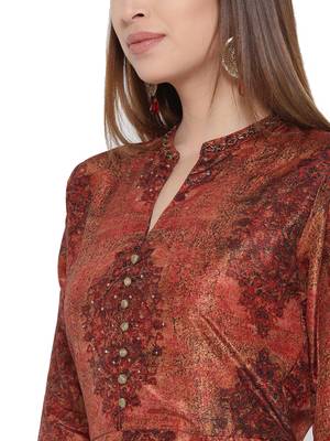 Orange printed art silk kurtas-and-kurtis 5