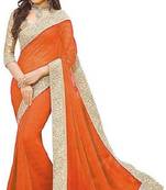 Orange Jacquard Lace  Vichitra Silk Bollywood Saree With Blouse Piece. 