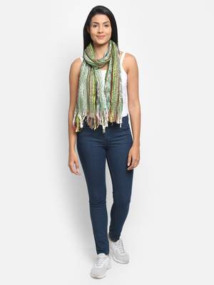Dark Green & Multicolor Striped Acrylic Stole 8