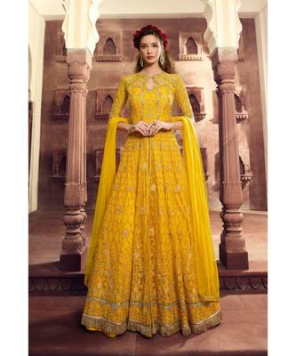Yellow embroidered net salwar 1