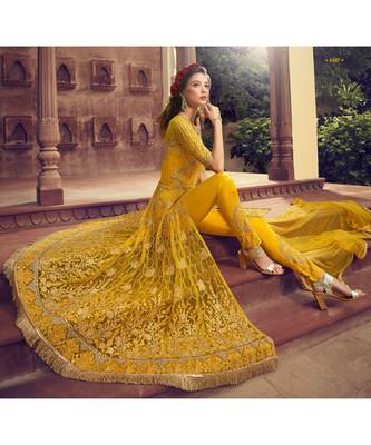 Yellow embroidered net salwar 2