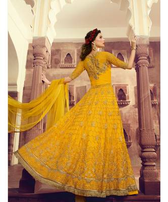 Yellow embroidered net salwar 3