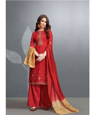 Red embroidered cotton silk salwar 1