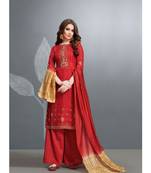 Red embroidered cotton silk salwar