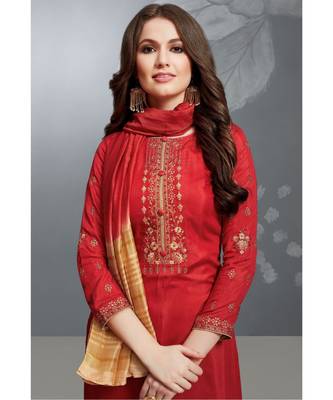 Red embroidered cotton silk salwar 2