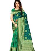 Green woven banarasi saree with blouse