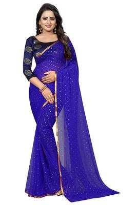 Blue printed nazneen saree with blouse 1