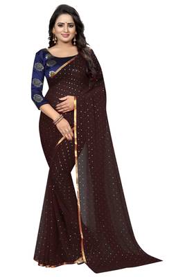 Brown printed nazneen saree with blouse 1