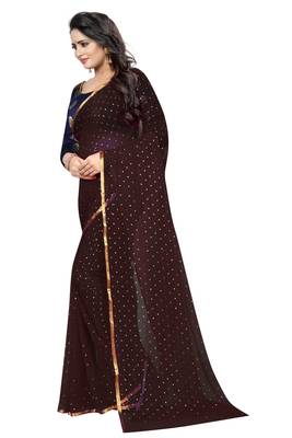 Brown printed nazneen saree with blouse 2