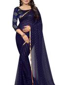Navy blue printed nazneen saree with blouse