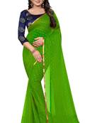 Parrot green printed nazneen saree with blouse