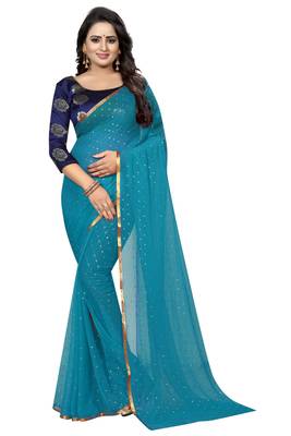 Sky blue printed nazneen saree with blouse 1