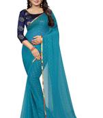 Sky blue printed nazneen saree with blouse