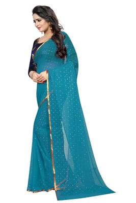 Sky blue printed nazneen saree with blouse 2