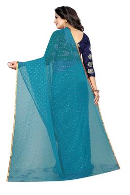 Sky blue printed nazneen saree with blouse 3