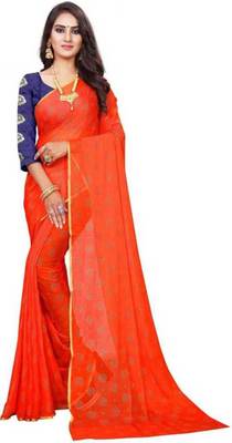 Orange printed nazneen saree with blouse 3