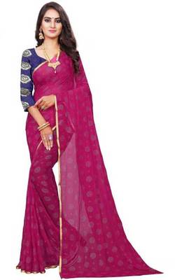 Rani pink printed nazneen saree with blouse 3
