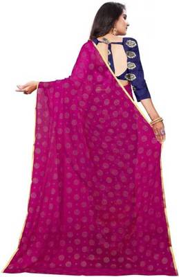 Rani pink printed nazneen saree with blouse 4