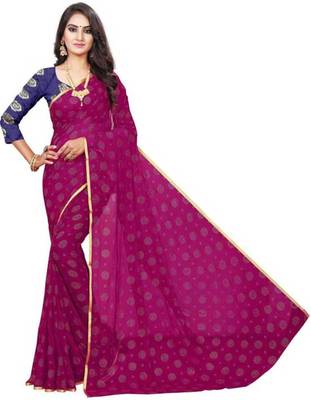 Rani pink printed nazneen saree with blouse 5