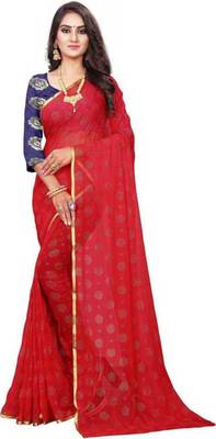 Red printed nazneen saree with blouse 3