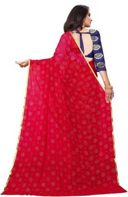 Red printed nazneen saree with blouse 4