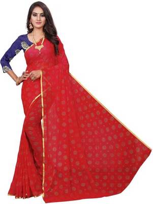 Red printed nazneen saree with blouse 5