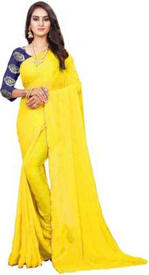 Yellow printed nazneen saree with blouse 3