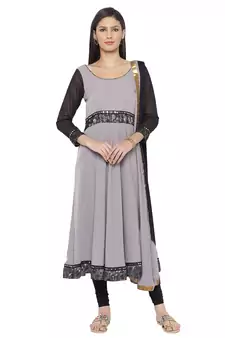 Grey Plain Crepe Salwar