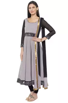 Grey Plain Crepe Salwar