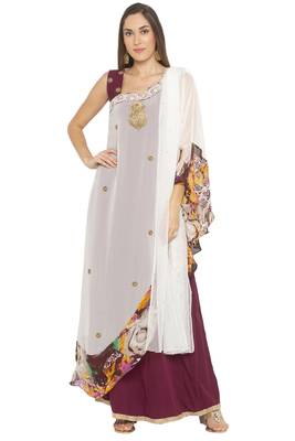 Cream Embroidered Georgette Salwar 2