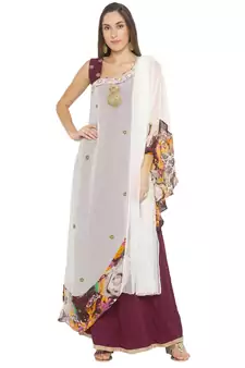 Cream Embroidered Georgette Salwar