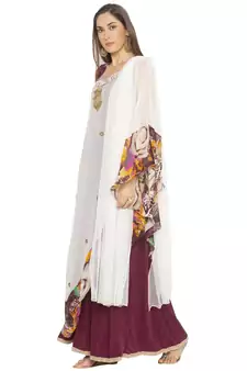 Cream Embroidered Georgette Salwar