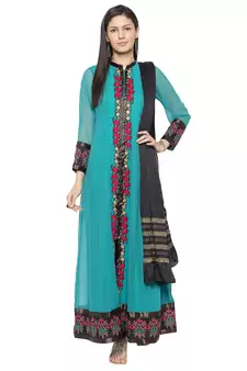 Green Embroidered Georgette Salwar