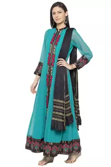 Green Embroidered Georgette Salwar