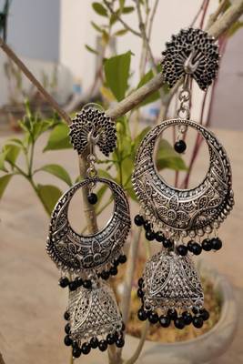 Silver crystal jhumkas 1