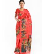 Dark red banarasi khadi silk magic saree