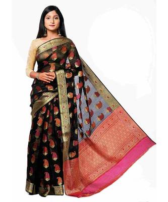 Black Maheshwari Cotton silk love saree 1