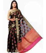 Black Maheshwari Cotton silk love saree