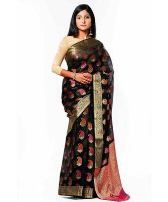 Black Maheshwari Cotton silk love saree 3