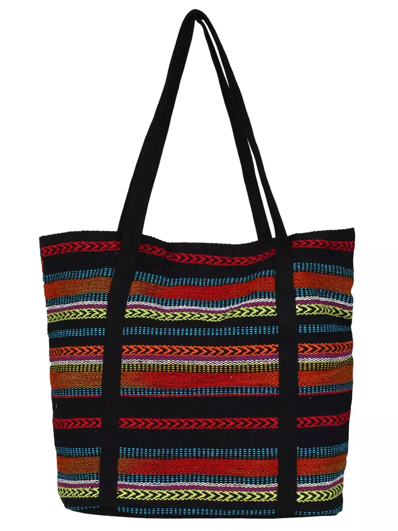 Anekaant Striped Women's Shopping Bag Black & Multi