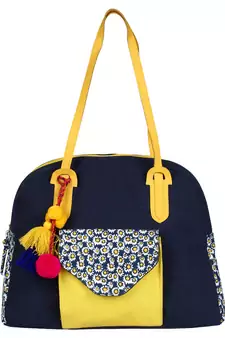 Anekaant Floral Canvas Shoulder Bag Navy & Yellow