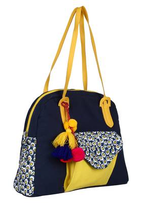 Anekaant Floral Canvas Shoulder Bag Navy & Yellow 2