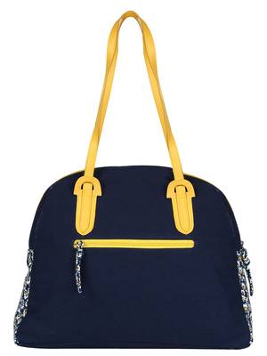 Anekaant Floral Canvas Shoulder Bag Navy & Yellow 3