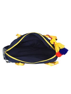 Anekaant Floral Canvas Shoulder Bag Navy & Yellow 4