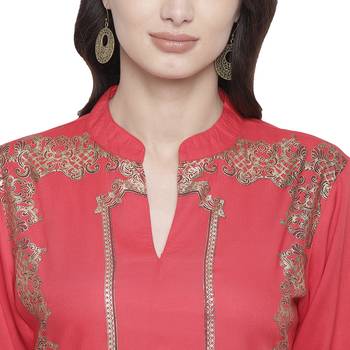 Red printed rayon kurtas-and-kurtis 5