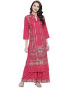 Pink printed rayon kurtas-and-kurtis
