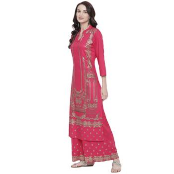 Pink printed rayon kurtas-and-kurtis 4